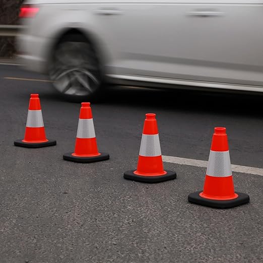 4 Pack 12" Orange PVC Safety Cones with Weighted Black Base – Stackable Traffic Cones for Sports Training, Soccer, Drills, Parking, and Outdoor Activities (Orange, 12 inch -4 Pack)