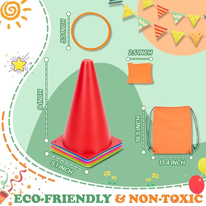 Carnival Outdoor Games Combo Set for Kids, Soft Plastic Cones Bean Bags Ring Toss Game, Activity Agility Set,Field Day Family Reunion Yard Lawn, Birthday Party Easter, Spring Fall Game
