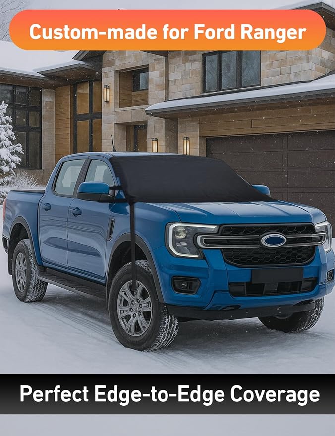 EcoNour Car Snow Cover Compatible for Ford Ranger | Windshield Cover for Ice and Snow with S-Hook Straps | Heavy-Duty 600D Oxford Winter Car Cover, Waterproof & Anti-Slip