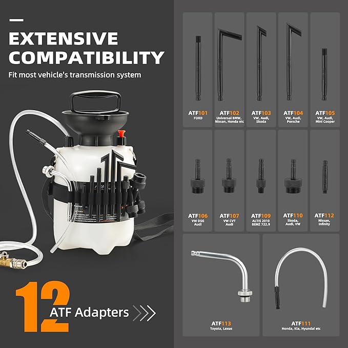 FOUR UNCLES 3L Transmission Fluid Pump - Manual Fluid Transfer Pump with 12 pcs ATF Adapters for Automotive Use, Transmission Fluid Transfer Pump kit