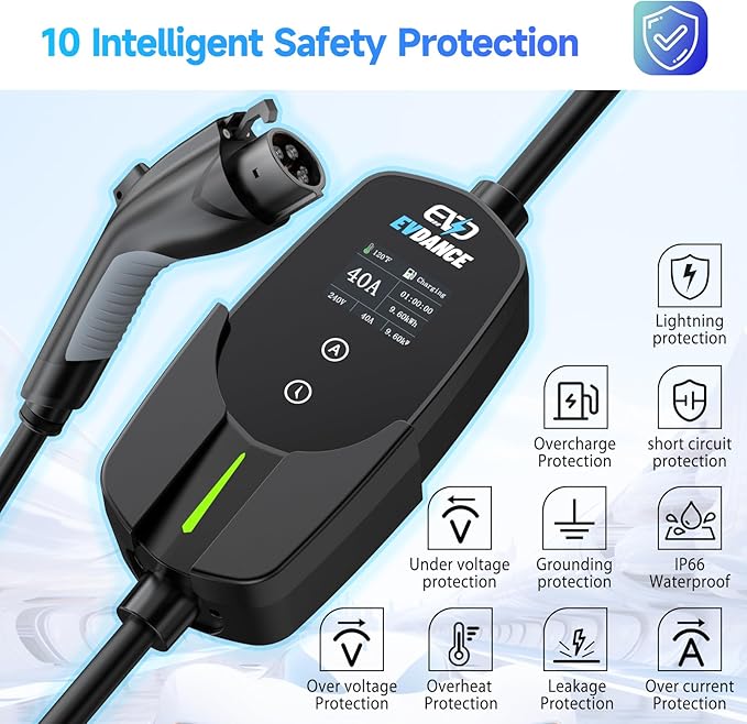 Level 2 EV Charger 40Amp, 240V 9.6KW Portable Electric Vehicle Charging Stations with NEMA 14-50P, 25FT Cable Adjustable Current/Timing Delay Home Electric Car Charger for J1772 BEVs/PHEVs