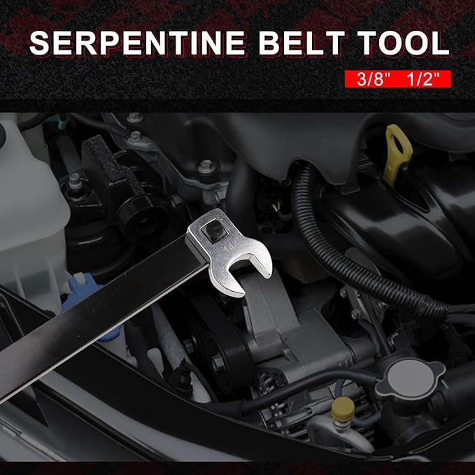 8PCS Serpentine Belt Tool Kit, Belt Tensioner Wrench Set 3/8" & 1/2" Drive for Automotive Engine Maintenance