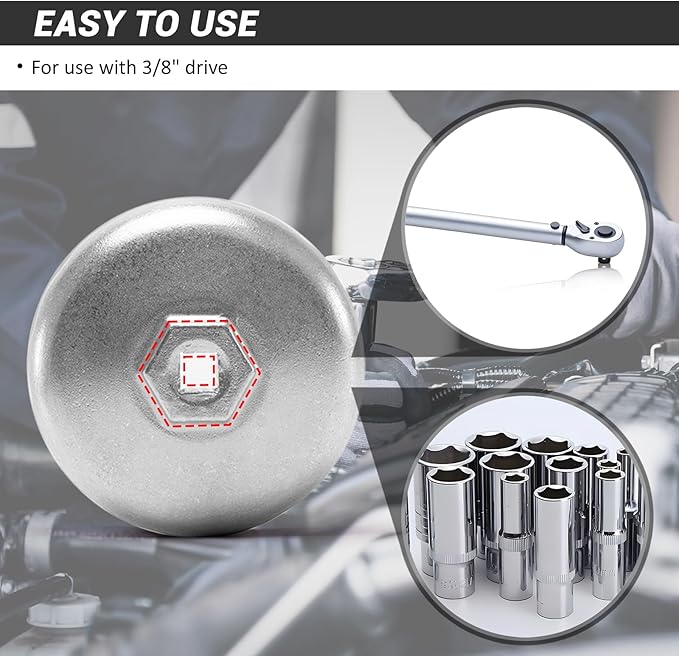 86.4mm 16Flutes Oil Filter Cap Wrench Removal Tool Socket for BMW Engines/for Volvo with 86mm Filter Housing Caps, Silver Heavy-Duty Aluminum