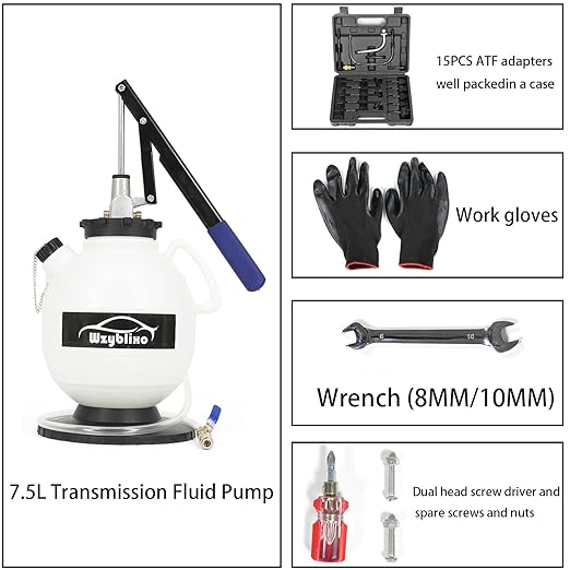 7.5L Transmission Fluid Pump Kit with 15 ATF Adapters, 2 Gallon Manual ATF Refill Kit,Transmission Fluid Transfer Pump (Black)