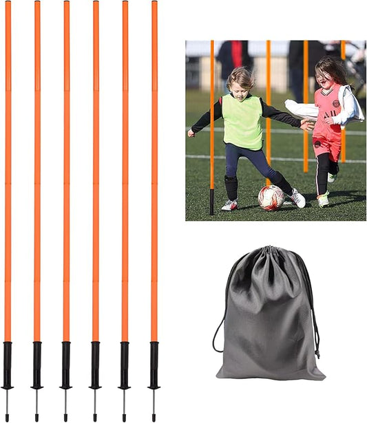 6 Pcs 5FT Agility Training Poles for Soccer,Basketball,Football,Dog,Horse Training-Adjustable Speed and Agility Training Equipment Sports Training Sticks with Ground Spring Nails & Storage Bag(Orange)