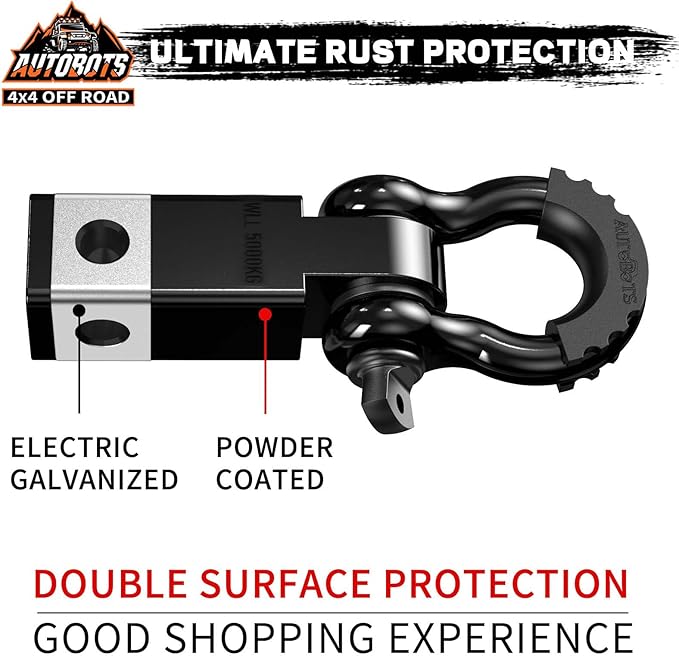 AUTOBOTS Tow Hitch Receiver 2", 45,000 Lbs Break Strength Shackle Hitch Receiver with 5/8" Hitch Pin, 3/4 D Ring Shackle, Towing Accessories for Truck Trailer Recovery Off-Road Black&Black
