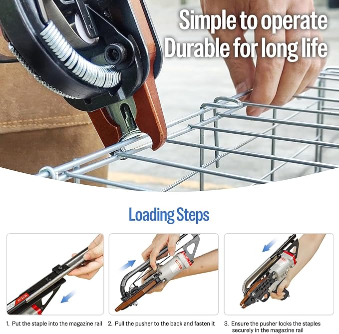 meite SC7C-I2 Pneumatic Hog Ring Gun, 15 Gauge 3/4" Crown Hog Ring Pliers, 5.5-6.0 mm Closure, Upgrade Trigger Air C Ring Stapler for Mattress, Seat Assembly, Wire Cages, and Fencing
