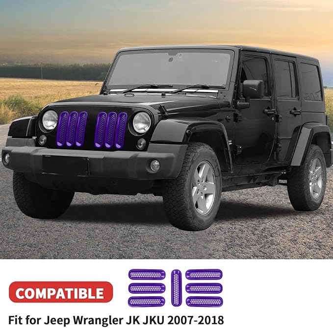Mesh Grill Insert Grille Inserts Cover Fit for 2007-2018 Jeep Wrangler JK JKU(Purple)