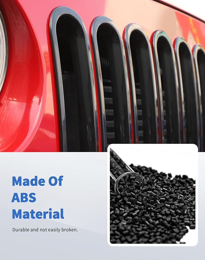 7Pcs Front Grille Inserts Guard for Jeep Wrangler JK 2007-2017 Black Front Mesh Grille Cover Guard Clip-in Trim Cover