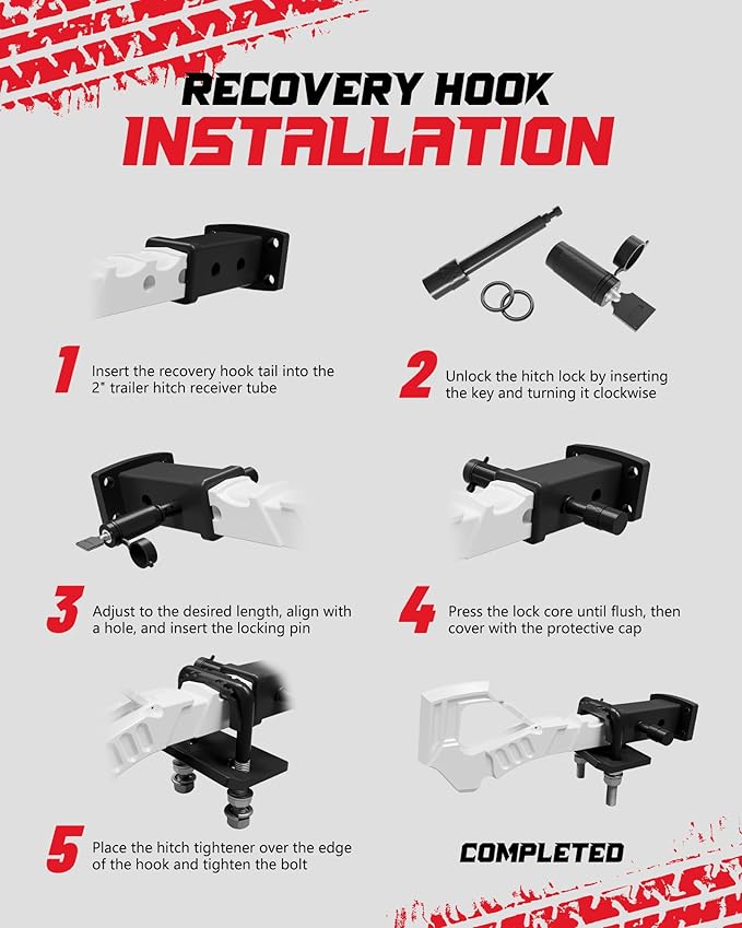 Truck Hitch - 2" Receiver Hitch with Scorpion Tail Tow Hook; 88000 Lbs Break Strength; Drop Forged Steel; White