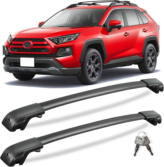 KINGGERI 300lbs Roof Rack Cross Bars Compatible with 2019-2025 Toyota RAV4 Adventure/TRD Off-Road with Raised Side Rails, Lockable Heavy Duty Aluminum Roof Rails Crossbars Luggage SUV Accessories