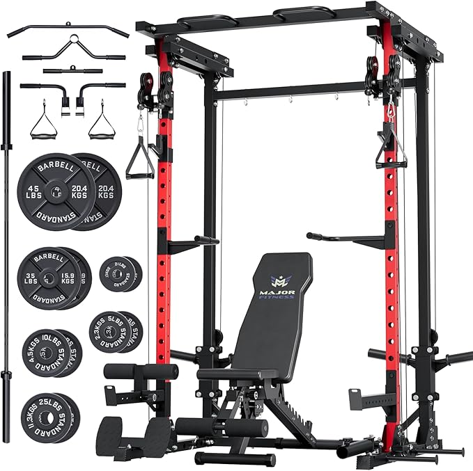 MAJOR FITNESS Drone3 Power Cage - Multi-Function Power Rack for Home Gym, Squat Rack with Pull-up Bar, Cable Crossover System, J-Hooks, for Strength Training, Heavy-Duty Steel Construction