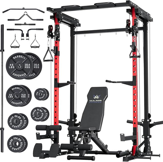 MAJOR FITNESS Drone3 Power Cage - Multi-Function Power Rack for Home Gym, Squat Rack with Pull-up Bar, Cable Crossover System, J-Hooks, for Strength Training, Heavy-Duty Steel Construction