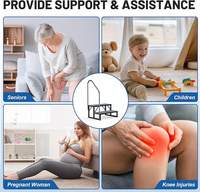 RV Steps Spa Steps with Handrail - 2 Step Hot Tub Steps Trailer Steps Mobile Home Stairs for 5th Wheel RV, Trailer, Hot Tub, Pool, Porch with Non-Slip Mats