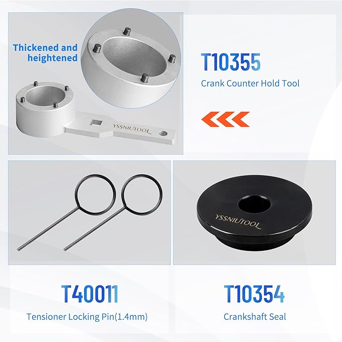 Engine Timing Tool Kit for VW Audi TSI TFSI EA888 1.8L 2.0L Engine, with Additional T40191 Engine Camshaft Sliding Pieces Spacer Tool, T10355 Crankshaft Pulley Holding Wrench T40098 T40267 T40271