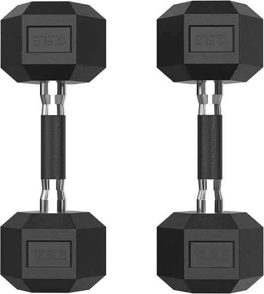PAPABABE HEX Dumbbell Set 2.5-125lb, Rubber Encased Home Gym Dumbbells, Exercise & Fitness Weights Dumbbells for Women & Men, Hand Weight for Strength Training