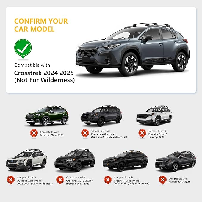 Roof Rack Cross Bars Compatible with Subaru Crosstrek 2024 2025, Adjustable Aluminum Heavy Duty 300 LBS Anti-Theft Lock Cargo Carrier Rooftop Crossbar Accessories for Bike, Basket, Snowboard, Luggage