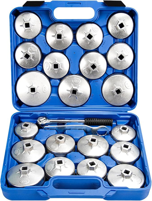 Oil Filter Wrench Set 23pcs Aluminum Alloy Cup Oil Filter Type Wrench Socket Removal Tool Set 1/2" Drive Oil Filter Removal Tool Kit Oil Filter Socket Set