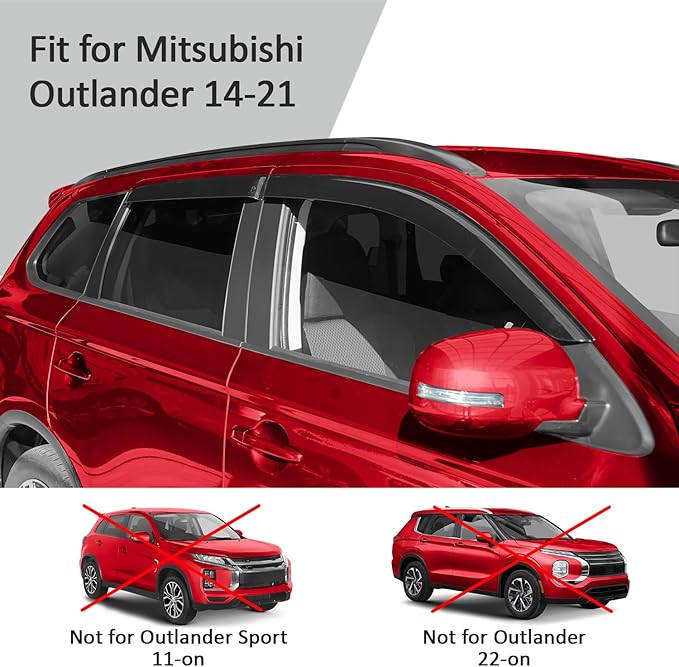 Voron Glass Tape-on Extra Durable Rain Guards for Mitsubishi Outlander 2014-2021, Window Deflectors, Vent Window Visors, 4 Pieces - 120045