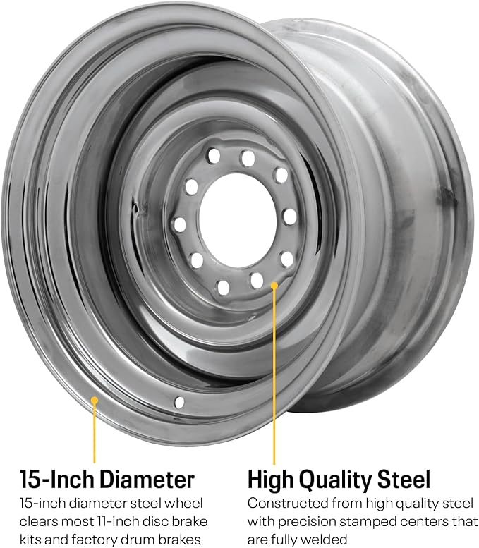 Smoothie 15x8 Chrome Steel Wheel, 5 on 5/5.5, 4.25 BS