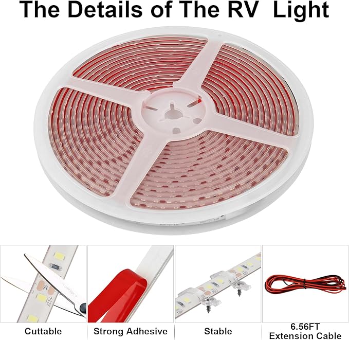 20FT RV Awning Lights, IP68 Waterproof Camper Awning Lights, 12v White Rv Led Strip Lighting for Motorhome Travel,Travel Trailers, Camper, Food Trucks