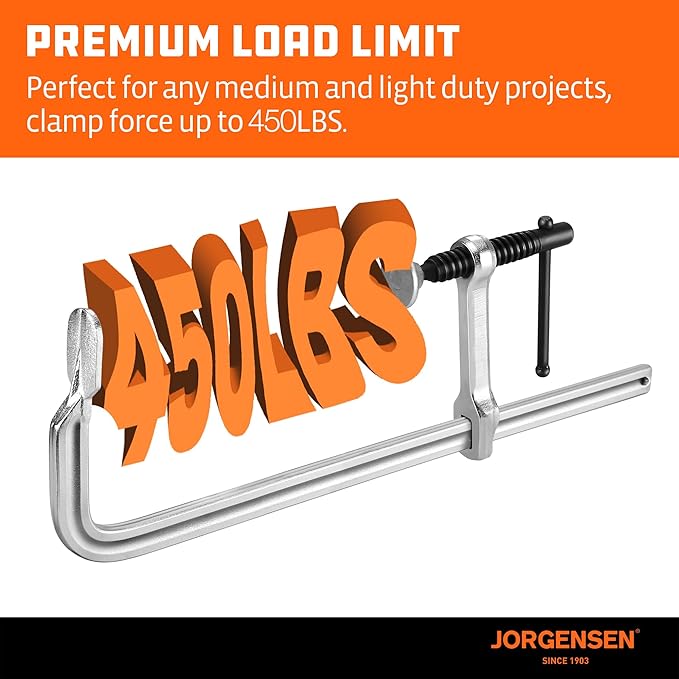 Jorgensen Bar Clamps, 12-Inch Light-duty Drop Forged Steel Bar Clamps for Woodworking and Welding, 2 Pack