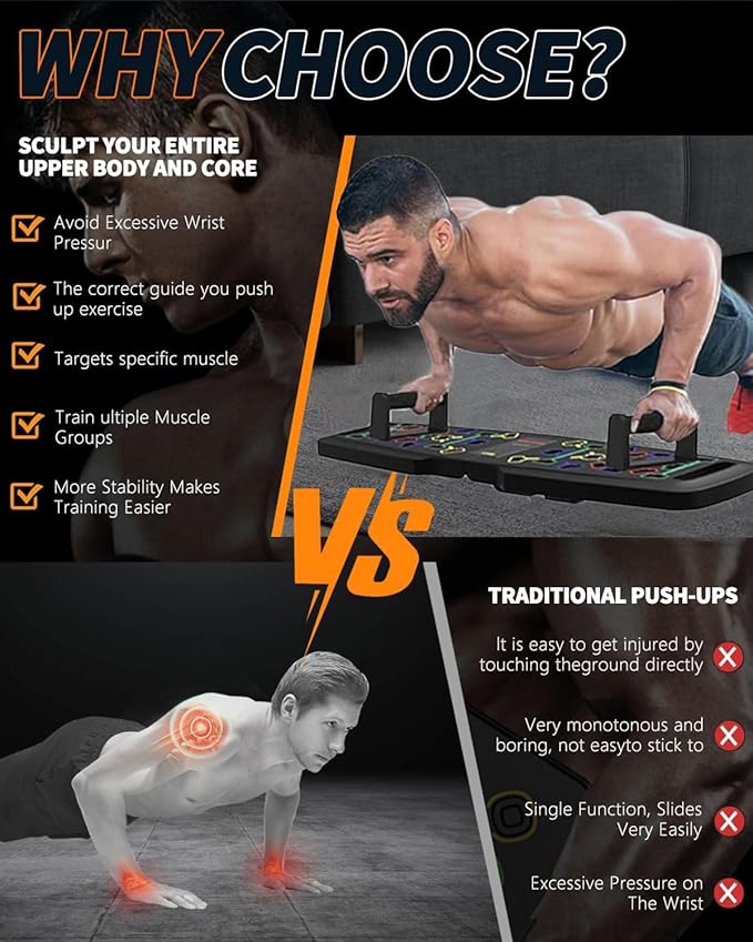 Solid Push Up Board,Home Gym,16 in 1 Home Workout Equipment Multi-Functional Push Up Stands System Fitness Floor Chest Muscle Exercise Professional Equipment Burn Fat Strength Training Arm Men & Women
