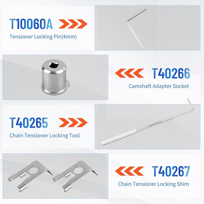 Engine Timing Tool Kit for VW Audi TSI TFSI EA888 1.8L 2.0L Engine, with Additional T40191 Engine Camshaft Sliding Pieces Spacer Tool, T10355 Crankshaft Pulley Holding Wrench T40098 T40267 T40271