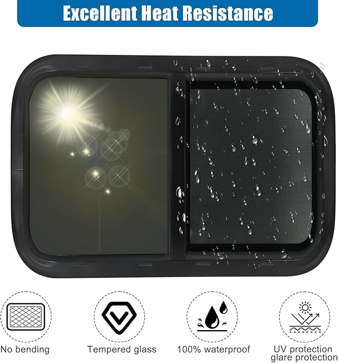2 Pack Horizontal RV Window, 30" W x 20" H Tinted Sliding RV Window with Net Screen and Trim Ring, Suitable for 15/16" or 1-3/8" and Slightly Thicker Up to 1/16" Walls, DOT Approved