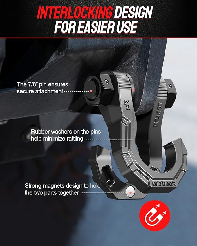 DAYDOOR 3/4" D Ring Shackles, Heavy Duty D Ring Shackles with 7/8 Pin, 45,000 lbs Break Strength Easy Open Towing Shackle for Off-Road Recovery, Winch, Trucks, Jeep, SUV & ATV (2 Pack)(Gray)