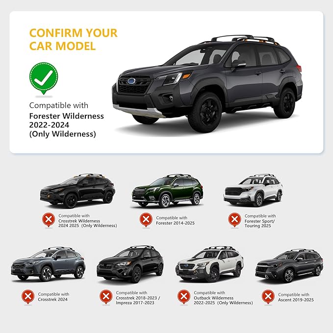 Roof Rack Cross Bars Compatible with Subaru Forester Wilderness 2022-2026, Adjustable Aluminum Heavy Duty 300 LBS Anti-Theft Lock Cargo Carrier Rooftop Crossbar Accessories for Bike, Snowboard,Luggage