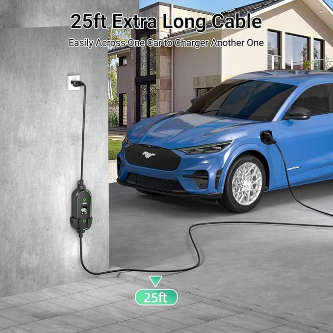 Portable Level 1&2 EV Charger-ETL Certified,12/16A 110V-240V with 25FT Extension Cable, NEMA 6-20 Plug & NEMA 5-15 Adapter,Portable Electric Vehicle Charging Stations for All SAE J1772 Cars