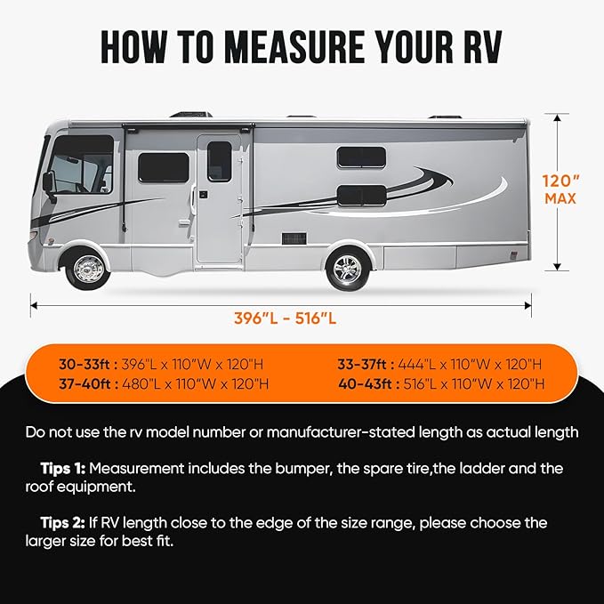 KING BIRD RV Cover, Heavy Duty 5-Layer Snow Protection, Fits 30-33ft Class A Motorhome, with Adhesive Repair Patches,Windproof Straps&Tire Covers