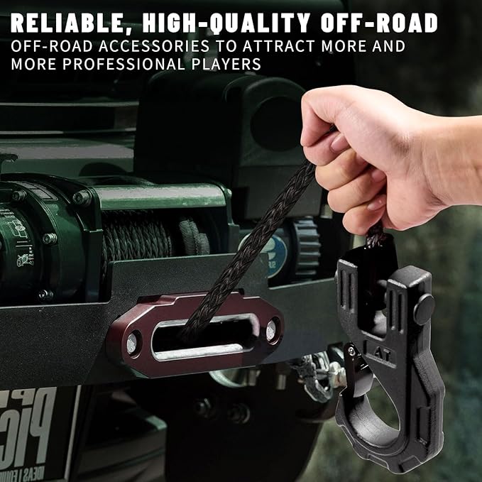 AUTOBOTS Synthetic Winch Rope 1/4" X 50 Ft，Max 9500lbs Winch Rope with Heavy Duty 3/8 Hook，Winch Cable Line for Off Road Vehicle ATV UTV Black