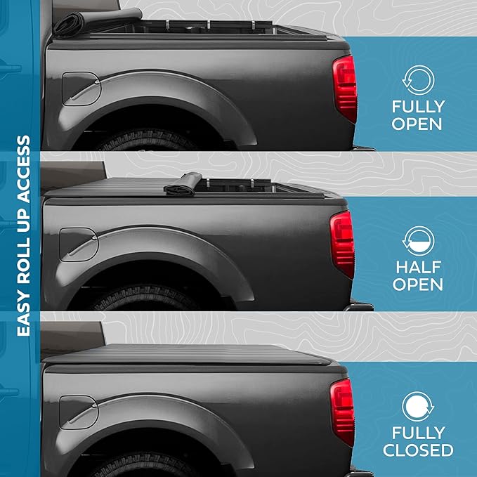 US Flag Truck Tonneau Cover for Nissan Frontier 2005-2025 5 ft Bed Length (Extra Short Bed), Soft Roll-Up All-Weather Retractable Truck Bed Cover with Black/Gray Flag