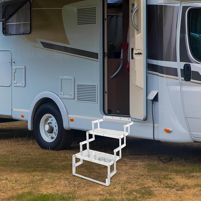 RV Steps, Foldable RV Stairs, Aluminum Alloy 17" Wide Camper Steps, Scissor Stairs Ladder for Mobile Home, RVs, Camper, Shop, Trailers, Truck, Warehouse (2 Steps)