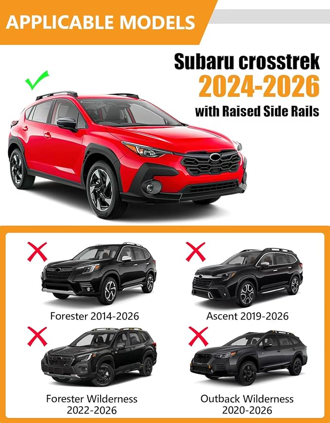 KINGGERI 300lbs Roof Rack Cross Bars Compatible with Subaru crosstrek 2024-2026 Limited/Premium/Sport (Not for Wilderness) with Raised Side Rails, Lockable Aluminum Roof Rails Crossbars Luggage
