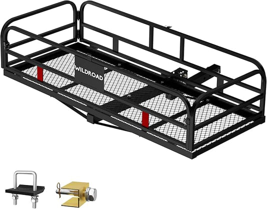 Wildroad Hitch Mount Cargo Carrier Basket 500 LBS Folding Vehicle Cargo Baskets 60" x 24" x 14" Fits 2" Receiver with 2" Hitch Stabilizer for SUV, Pickup Truck, Trailer