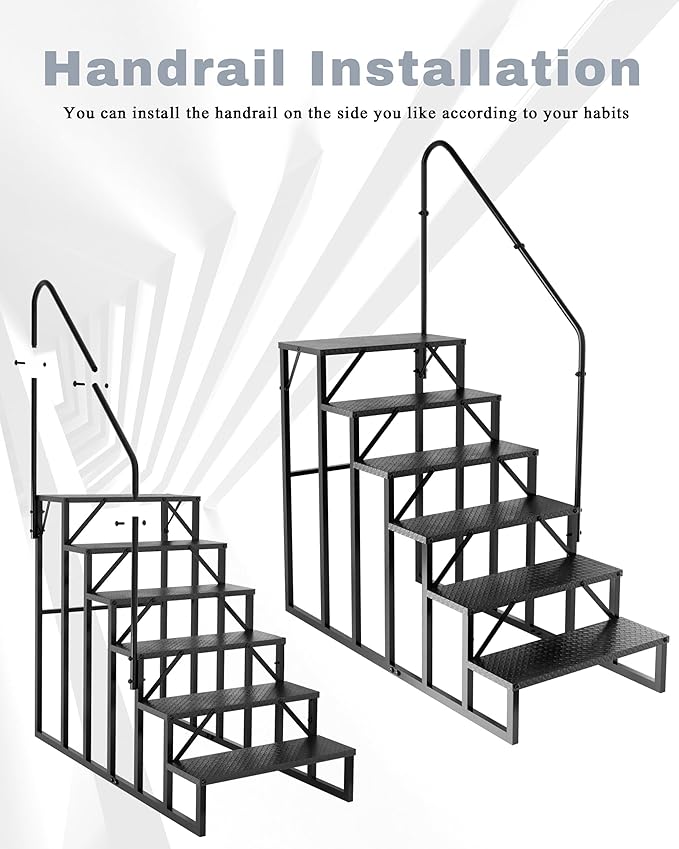 RV Steps with Handrail｜6 Step RV Stairs with Handrail｜Update 3.0 Outdoor RV Ladders with Anti-Slip Pedals｜Mobile Home Stairs for Travel Trailers｜Heavy Duty Camper Steps for Camper, Porch, Spa