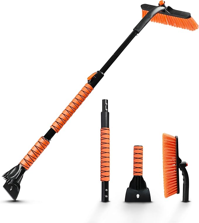 EcoNour 44.7" 3 in 1 Snow Brush for SUV, 360° Pivoting Extendable Long Snow Brush for Car, Snow and Ice Scrapers for Windshield with Ergonomic Foam Grip for Car Truck SUV, Winter Car Accessories