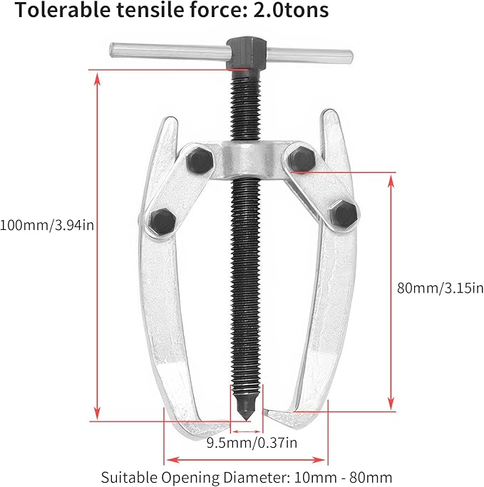 2 Jaw 3in/80mm Universal Bearing Gear Pullers Heavy Duty Extractor Tool,High Carbon Steel Puller,Adjuestable Removal Kit Type for Bearings/Flywheels/Pulleys Remove