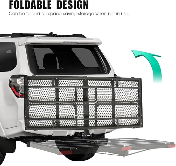 Trailer Hitch Cargo Rack, 60 x 24 x 14 Inch Folding Hitch Mount Cargo Carrier with High Side Rails for RV Truck SUV Van, 500 lbs. Capacity, 2" Receiver, Black
