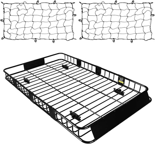FORWODE 250LBS. Roof Rack Carrier Basket with Cargo Net, 84" x 50“ x 6" Universal Rooftop Cargo Luggage Rack Basket for Car, SUV, Truck