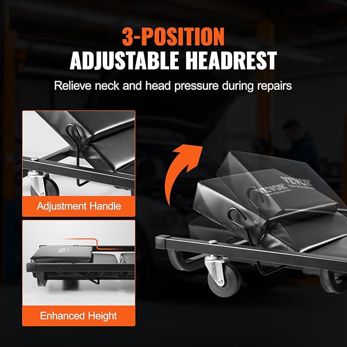VEVOR Mechanic Garage Creeper, 40-Inch, 300 lbs Capacity Automotive Rolling Creeper with 6 Casters Adjustable Cushioned Headrest, Heavy Duty Steel Frame Low Profile for Garages, Repair Shops, and DIY