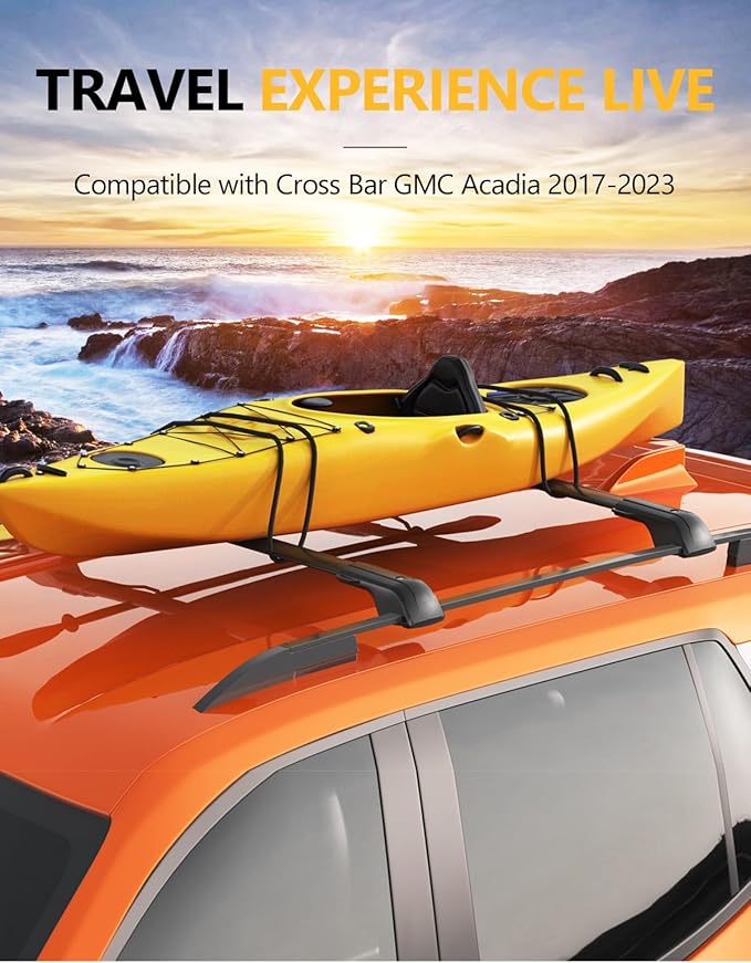 Tuyoung 330lbs All Aluminum Cross Bars Roof Racks Compatible with GMC Acadia 2017 2018 2019 2020 2021 2022 2023, Lockable Roof Rails Crossbars Luggage Kayak Cargo Carrier Rooftop SUV Accessories