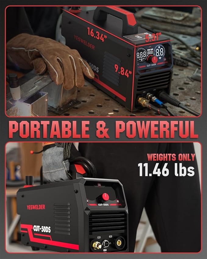 YESWELDER CUT-50DS Plasma Cutter, 50Amp Air Power Large Digital Display 110/220V Dual Voltage IGBT Inverter Plasma Cutting Machine