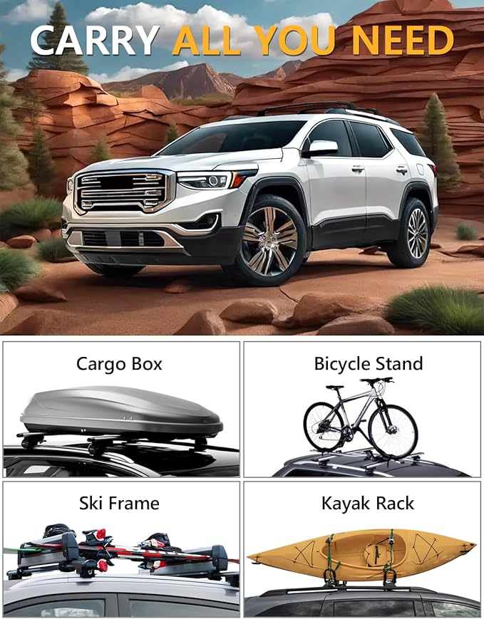 Tuyoung All Aluminum Cross Bars Roof Racks Compatible with GMC Acadia 2017 2018 2019 2020 2021 2022 2023, Lockable 260lbs Heavy Duty Roof Rails Crossbars Luggage Cargo Carrier Rooftop SUV Accessories