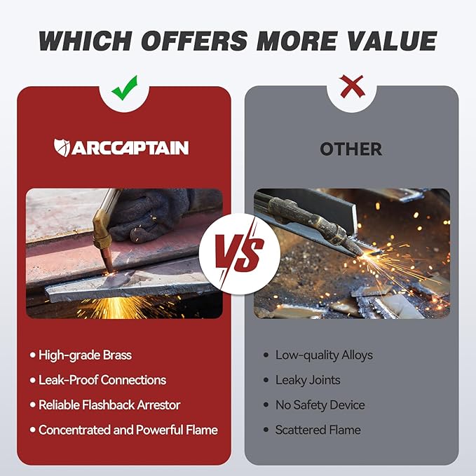 ARCCAPTAIN Oxy Acetylene Torch Kit with Check Valves, Medium Duty Gas Welding Cutting Torch Kit with Hose, Regulator Gauges, Cutting Tip, 3 Welding Tips and Storage Case