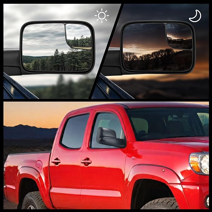 DWVO Towing Mirror fit 05-15 Tacoma with Power Heated Flip-up Towing Mirrors Manual-Folding Pair Left+Right Set