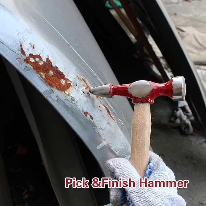 7 Piece Auto Body Repair Kit，Hammer and Dolly Tools with Carbon Steel on Wood Handles,Performance Heavy Duty Dollies Set,Roller Fixer Dent Remover Tool.